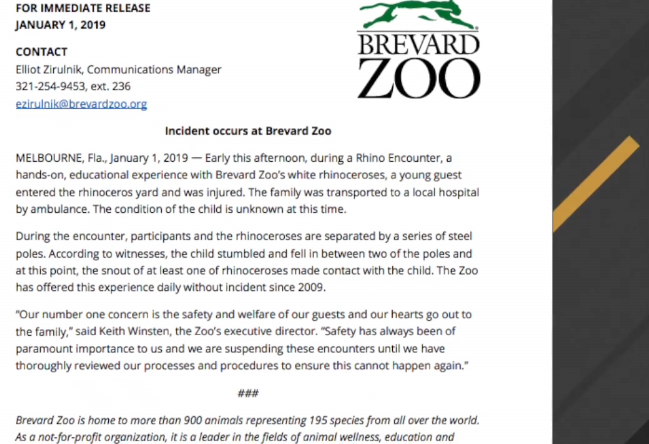 Child injured after falling into rhino exhibit at Florida zoo